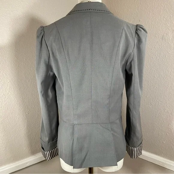 Vintage Candies Gray Cropped Satin Pinstripe Cuffs Blazer Y2K Size Medium - Picture 7 of 10